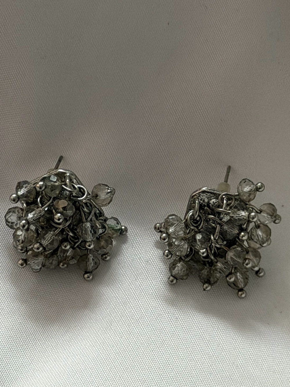 Sterling Silver Crystal Cluster Stud Earrings - Gray